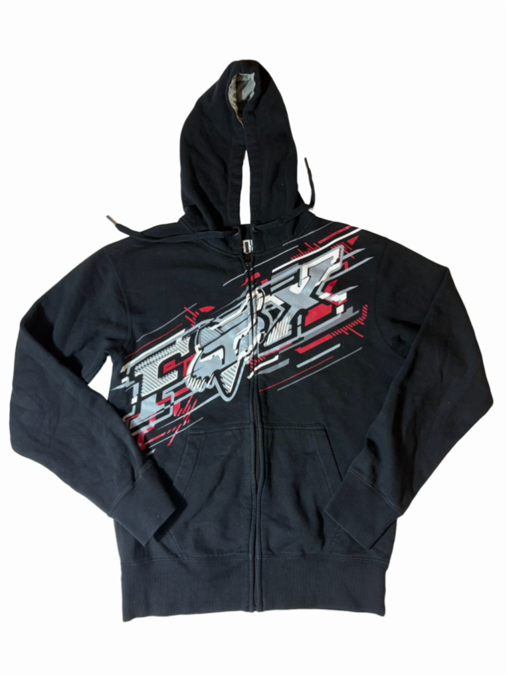 Fox Racing Men’s Small Black Full Zip Graphic Hoodie Motocross Y2K Streetwear
